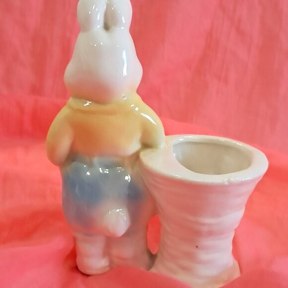 Vintage 60s Ceramic Easter Bunny Planter Hand Painted 22K Gold Easter Decor - Picture 3 of 10